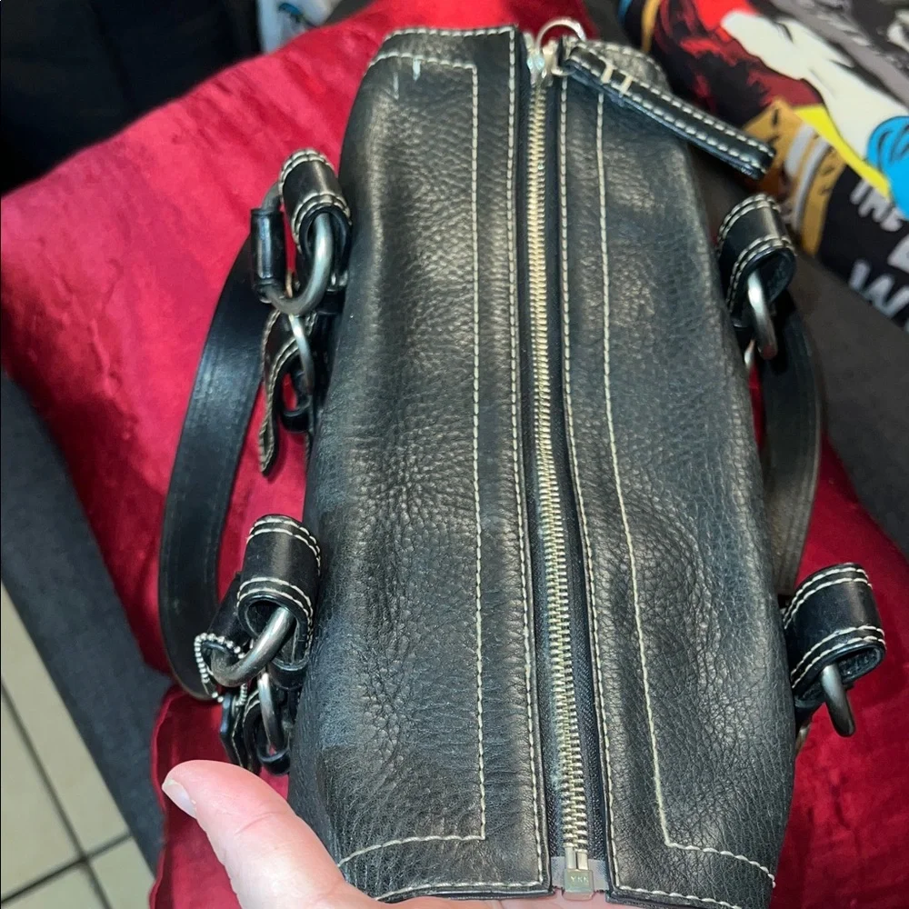 Coach Black Leather Shoulder Bag with Buckle Rings - Picture 9 of 16